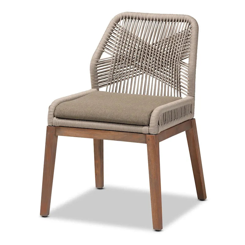 Silla de comedor moderna de caoba de estilo transicional con cuerda trenzada – Gris