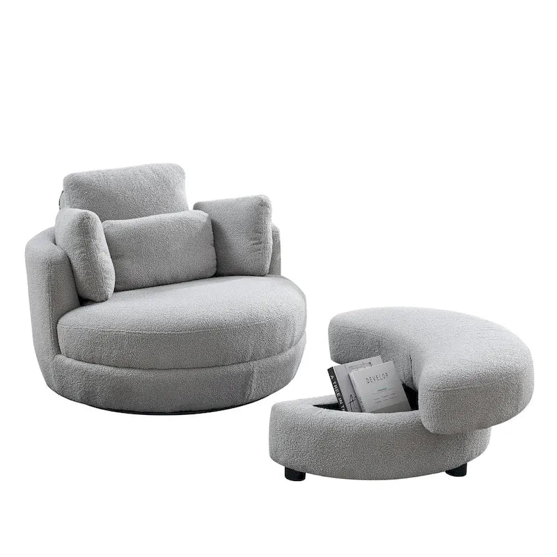 Sillón redondo giratorio grande con otomana de almacenamiento Moon