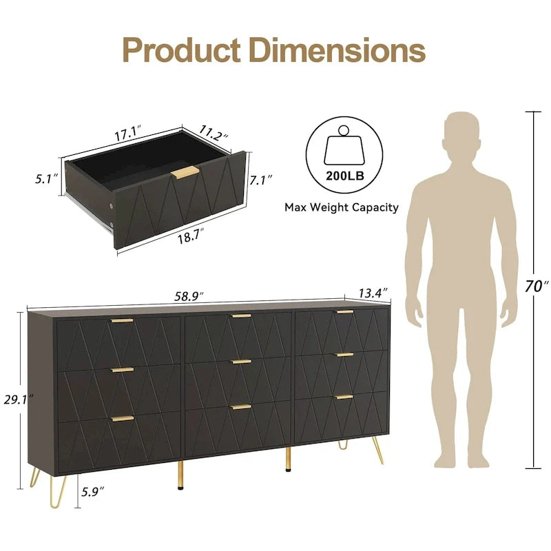 Gabinete Organizador de Dormitorio con Cajones - Cómoda de Almacenamiento de 9 Cajones
