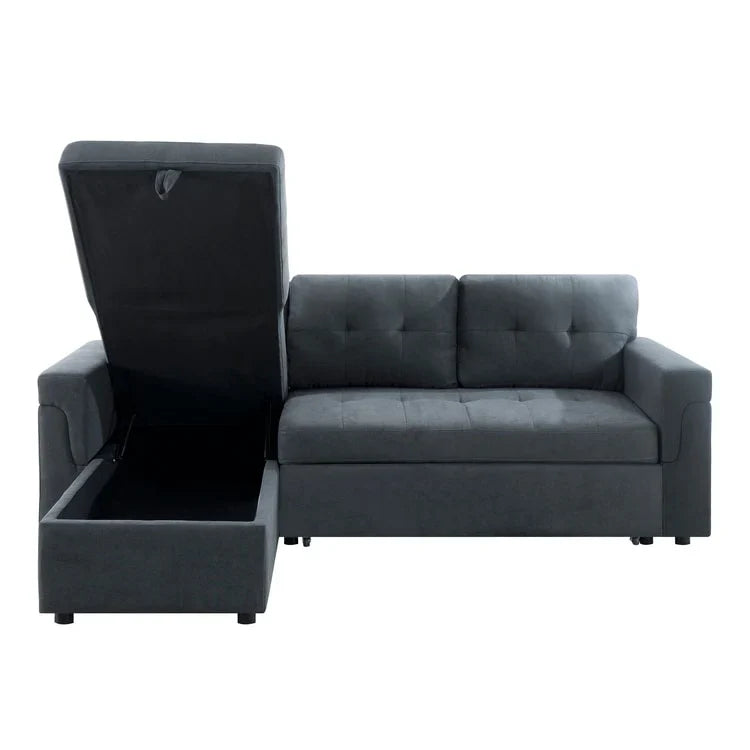 Divano componibile convertibile reversibile con letto estraibile, chaise longue con contenitore nascosto e gambe durevoli