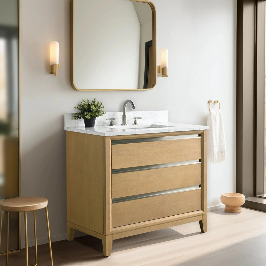 Mueble de baño Vanity Art con lavabo de cerámica y encimera de mármol de ingeniería