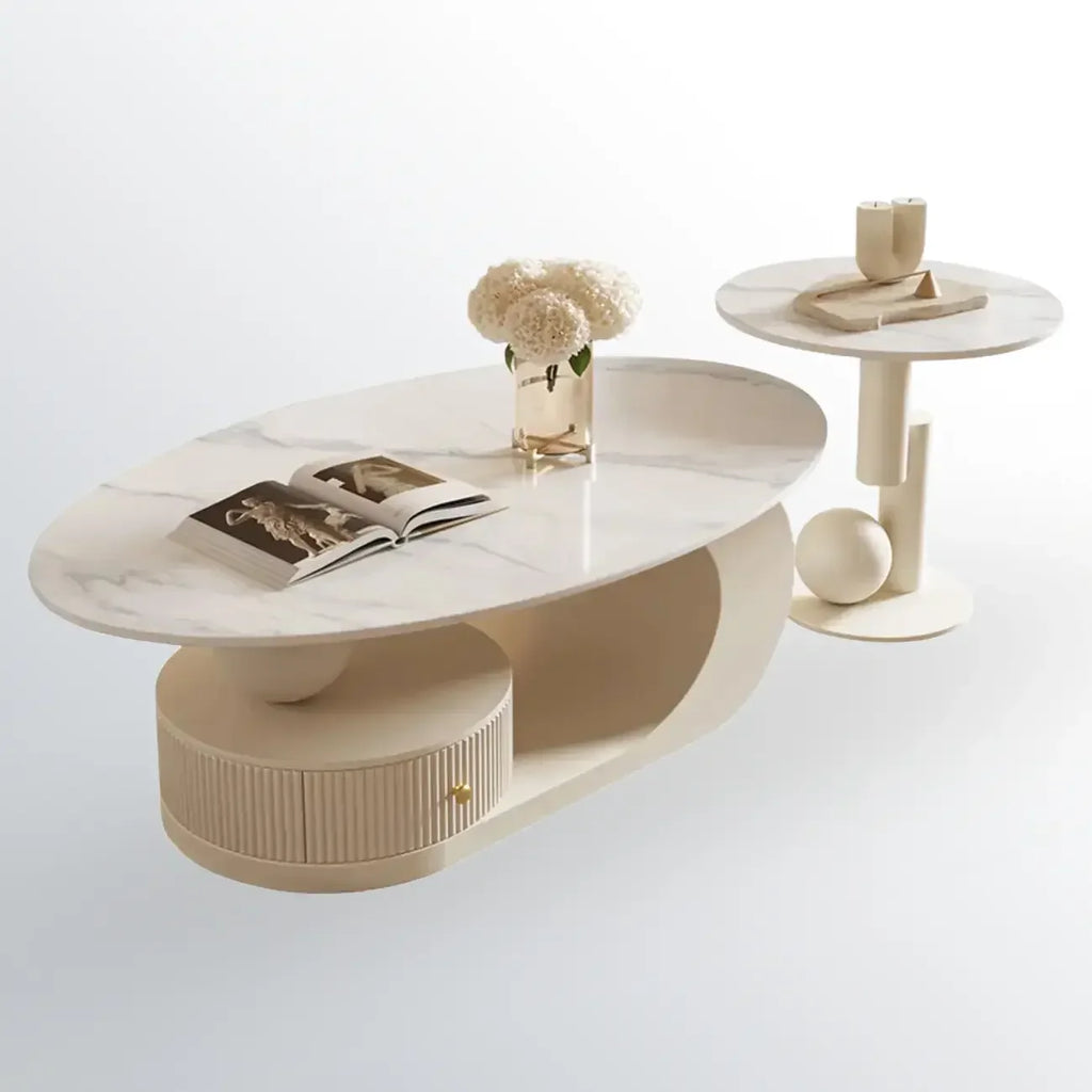 Mesa de centro moderna con cubierta de piedra blanca y resistente a los arañazos