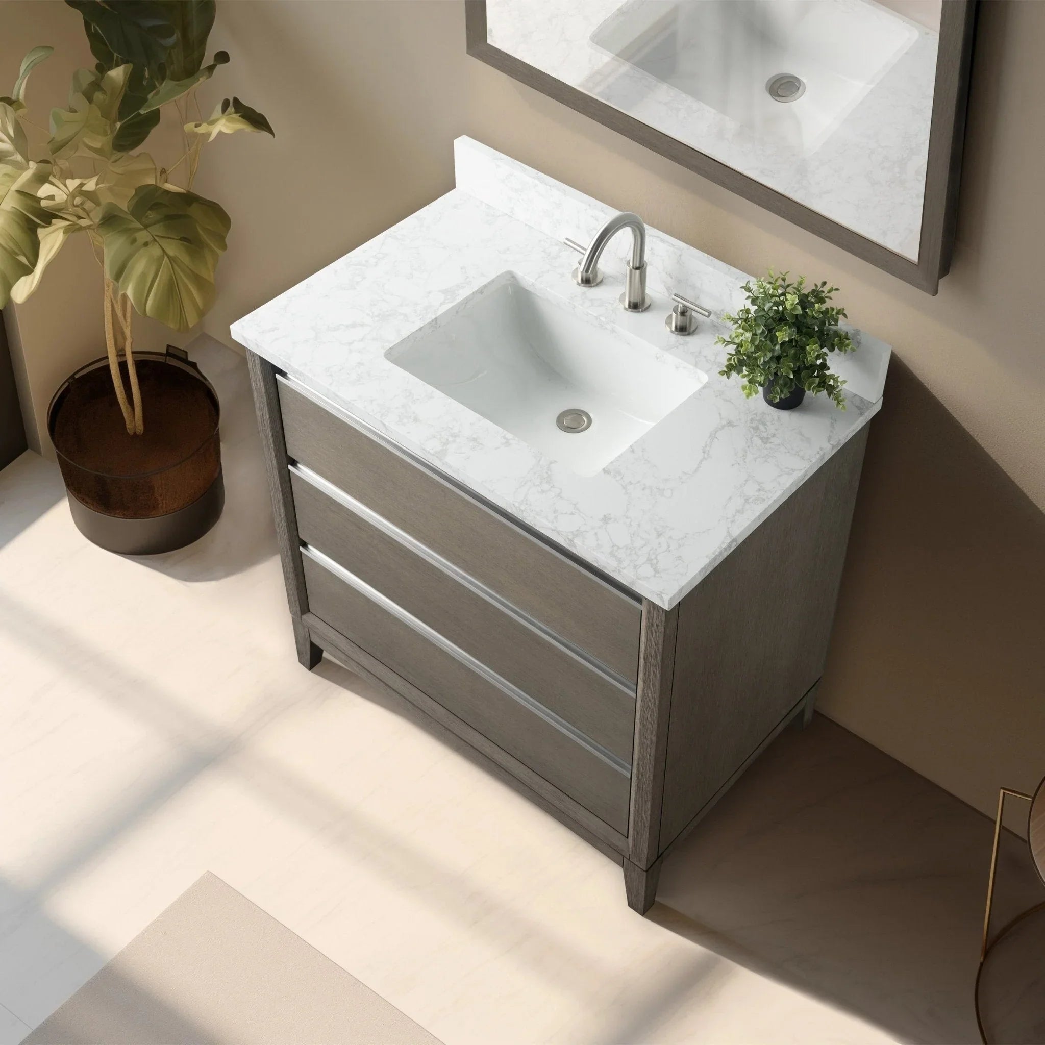 Mueble de baño Vanity Art con lavabo de cerámica y encimera de mármol de ingeniería