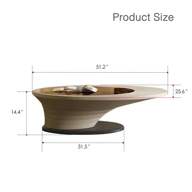 Mesa de centro ovalada moderna minimalista de lujo ligero con tablero de cristal y base gris 51 pulg. - L 51.18' An 25.59' Al 14.37'