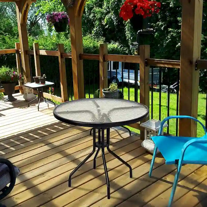 Mesa redonda de 32" para patio exterior Costway con cubierta de vidrio templado
