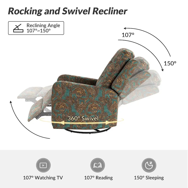 Arlette Sillón Reclinable Giratorio Manual Floral Contemporáneo con Respaldo Capitaneado