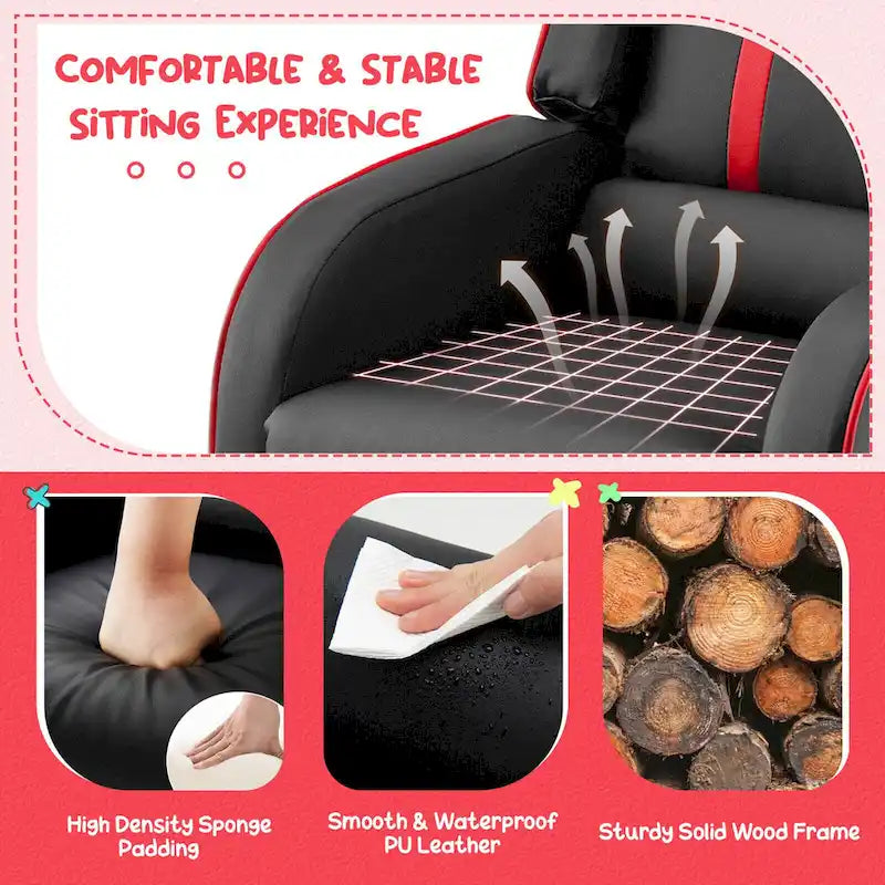 Sillón reclinable para niños Gymax, sofá ergonómico de cuero con reposapiés