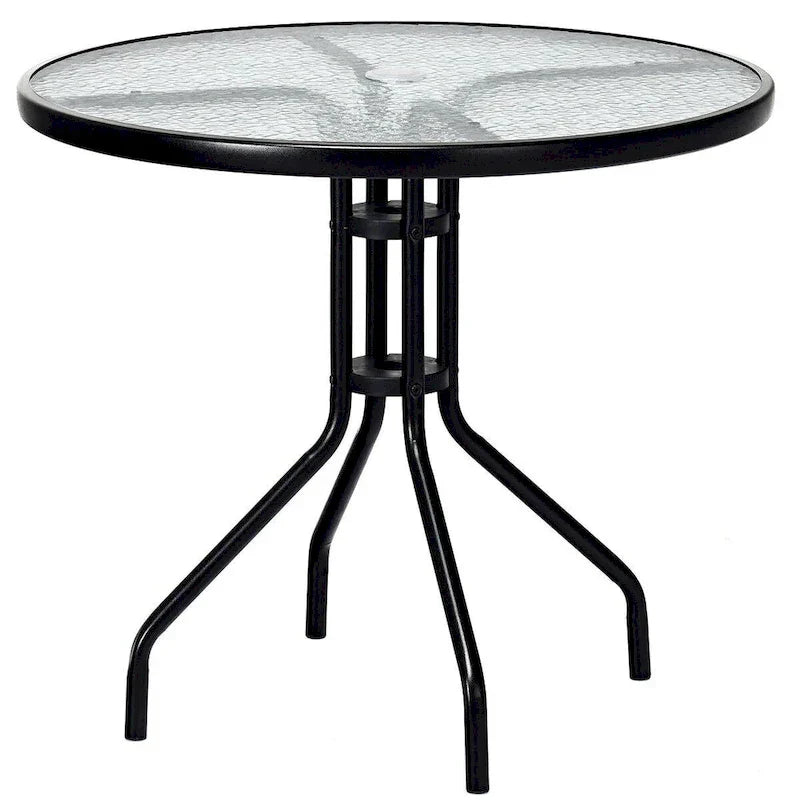 Mesa redonda de 32" para patio exterior Costway con cubierta de vidrio templado