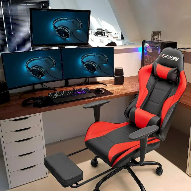 Silla Gamer con Reposapiés - Silla de Escritorio Ergonómica