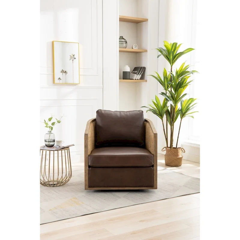 Sillón Giratorio de Barril, Cómodo Sillón Redondo Decorativo, Sillón Club Giratorio de Barril de 360 Grados, Sillón de Ocio con Estructura Tejida de Ratán