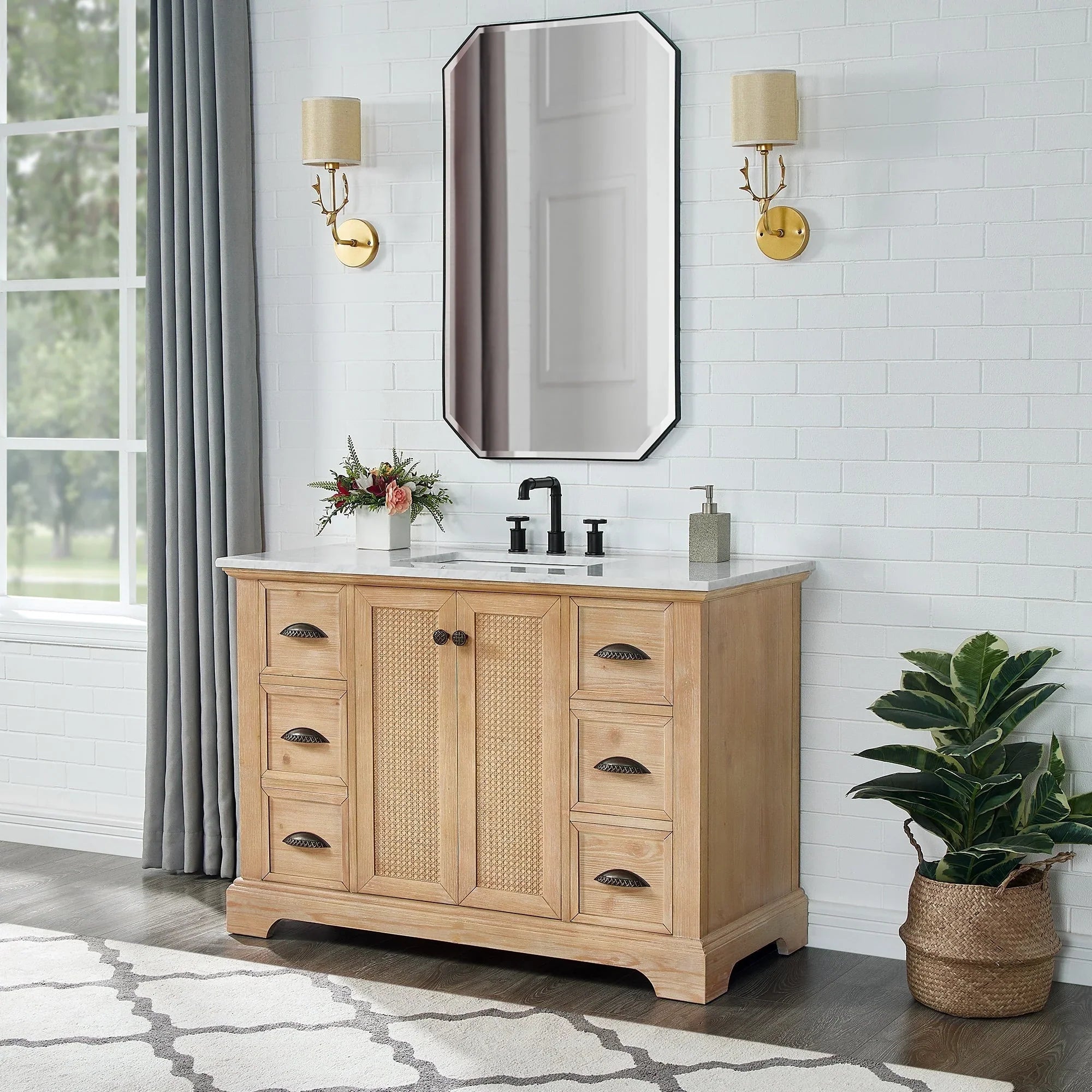 Mueble de baño Hervas con encimera de mármol natural sin espejo