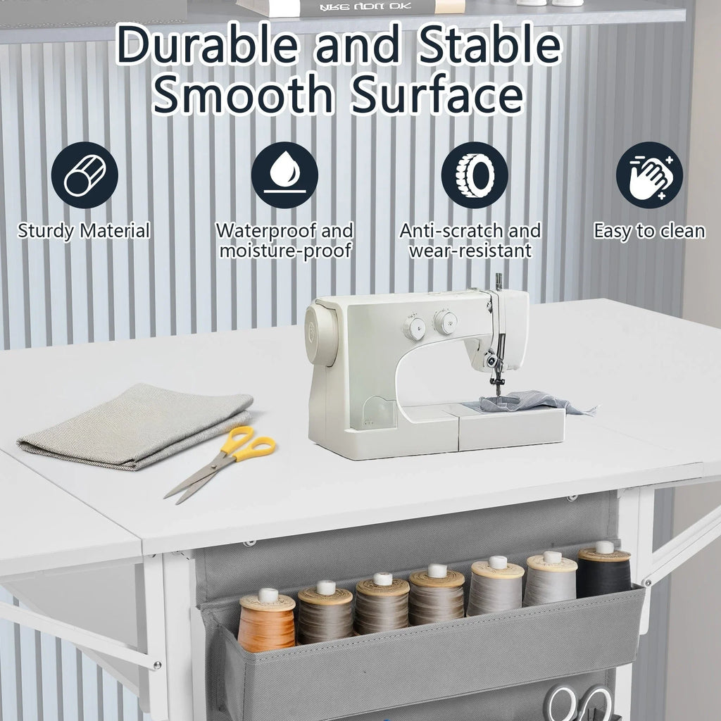 Mesa de manualidades ajustable en altura con estantes de almacenamiento, mesa de corte plegable móvil para oficina en casa, sala de costura, sala de manualidades