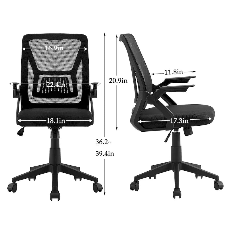 Silla de oficina Javlergo con respaldo medio giratorio y soporte lumbar, silla ergonómica de malla para ordenador con reposabrazos