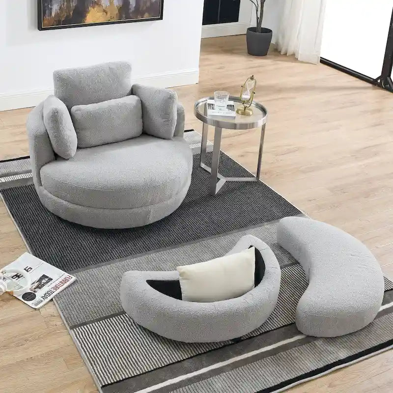 Sillón redondo giratorio grande con otomana de almacenamiento Moon