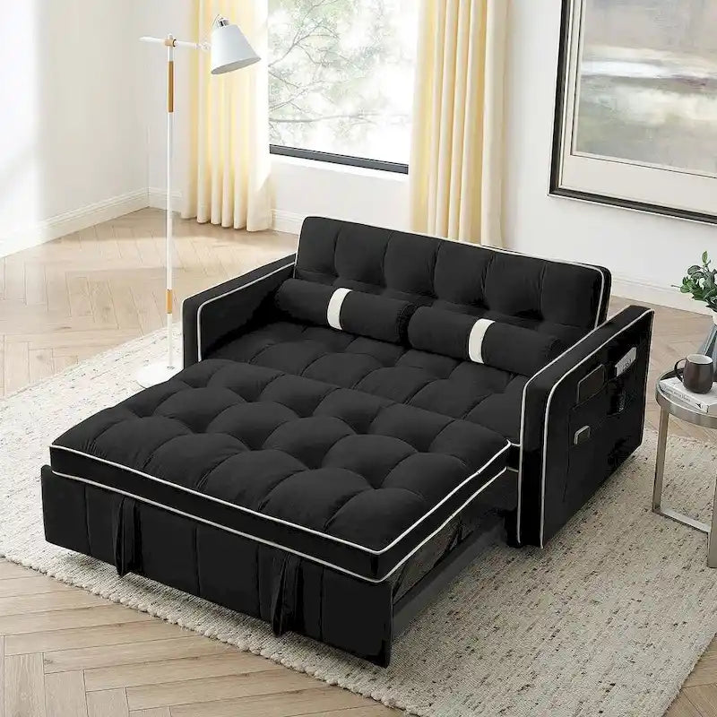Sofá Cama Extraíble Multifuncional de Terciopelo con Respaldo Reclinable Ajustable con Almohadas - N/A