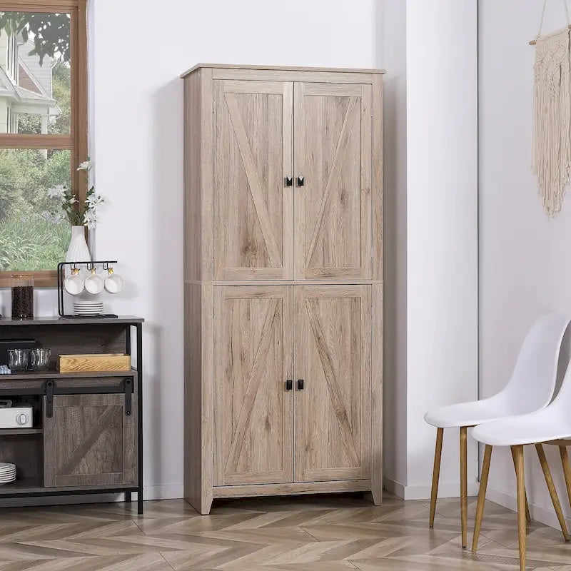 HOMCOM Armario de cocina independiente de 72 pulgadas con 4 puertas, organizador de almacenamiento con 4 niveles y estantes ajustables, blanco