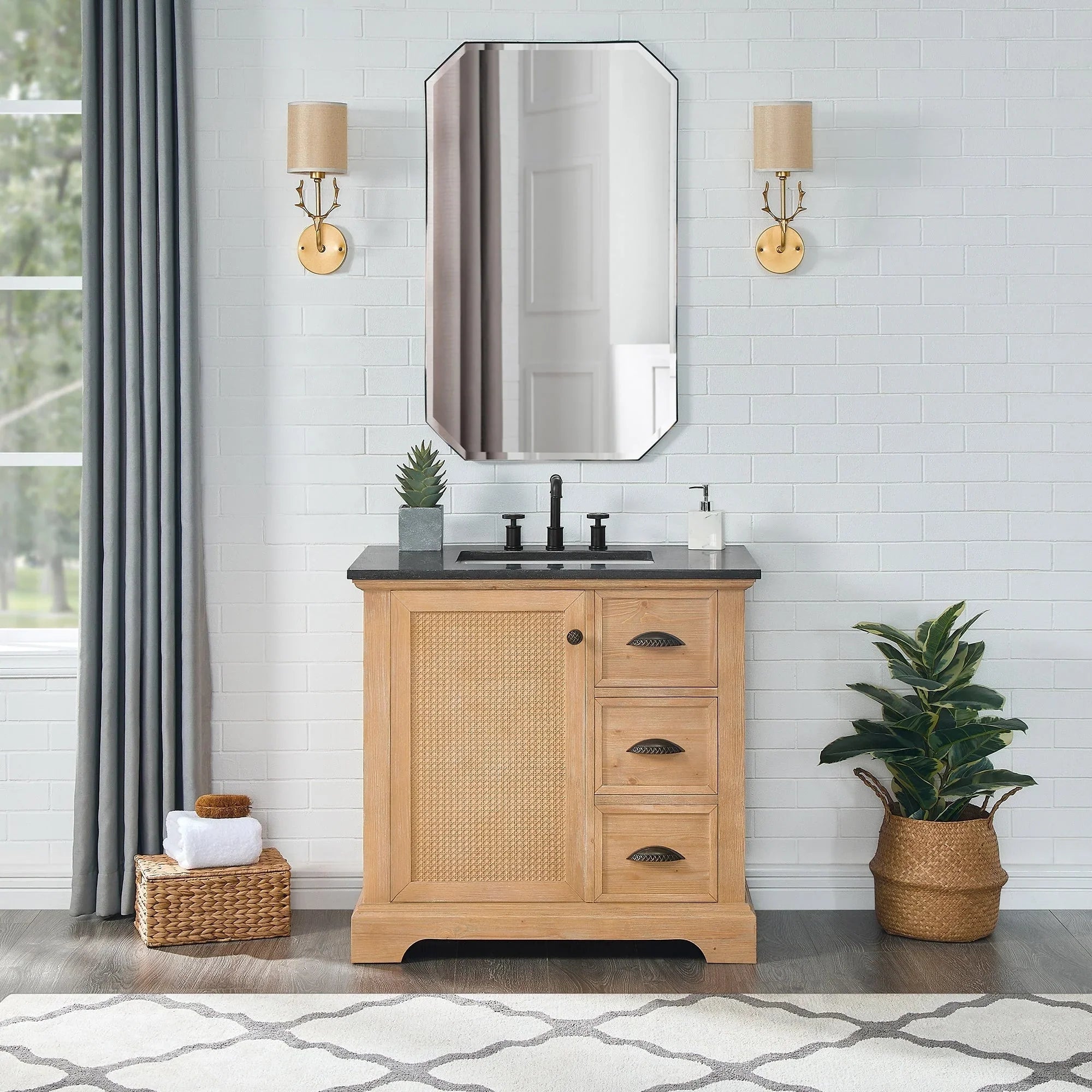 Mueble de baño Hervas con encimera de mármol natural sin espejo