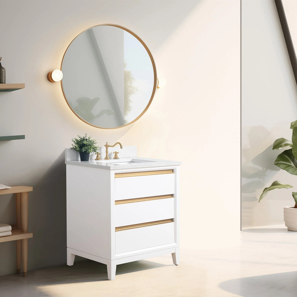 Mueble de baño Vanity Art con lavabo de cerámica y encimera de mármol de ingeniería