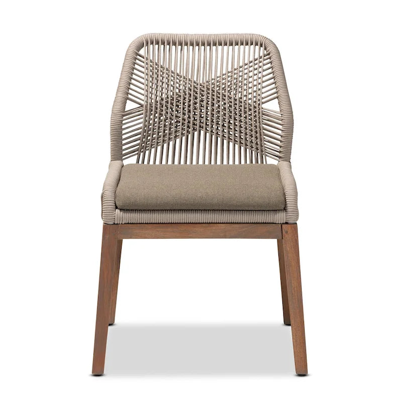 Silla de comedor moderna de caoba de estilo transicional con cuerda trenzada – Gris