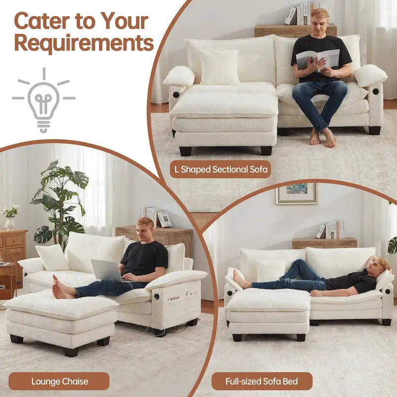 Sofá seccional modular, sofá seccional Cloud cómodo con otomana, sofá cama de asiento profundo para sala de estar