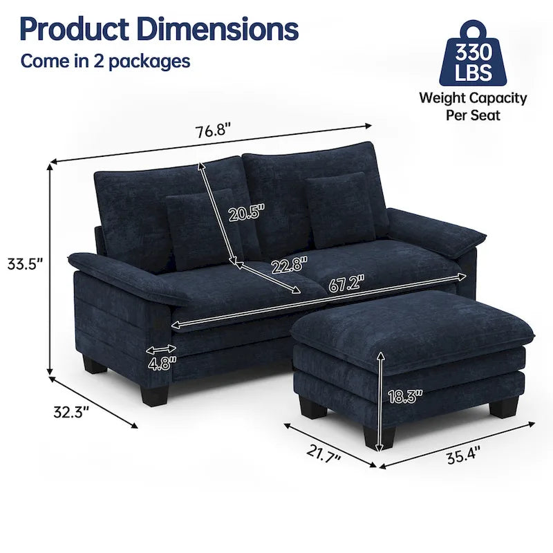 Sofá seccional modular, sofá seccional Cloud cómodo con otomana, sofá cama de asiento profundo para sala de estar