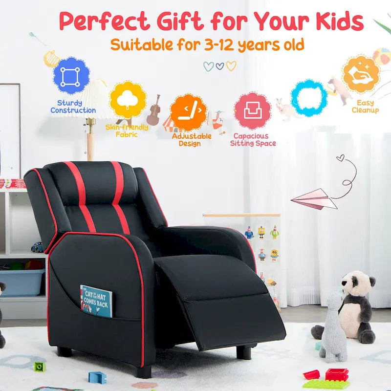 Sillón reclinable para niños Gymax, sofá ergonómico de cuero con reposapiés