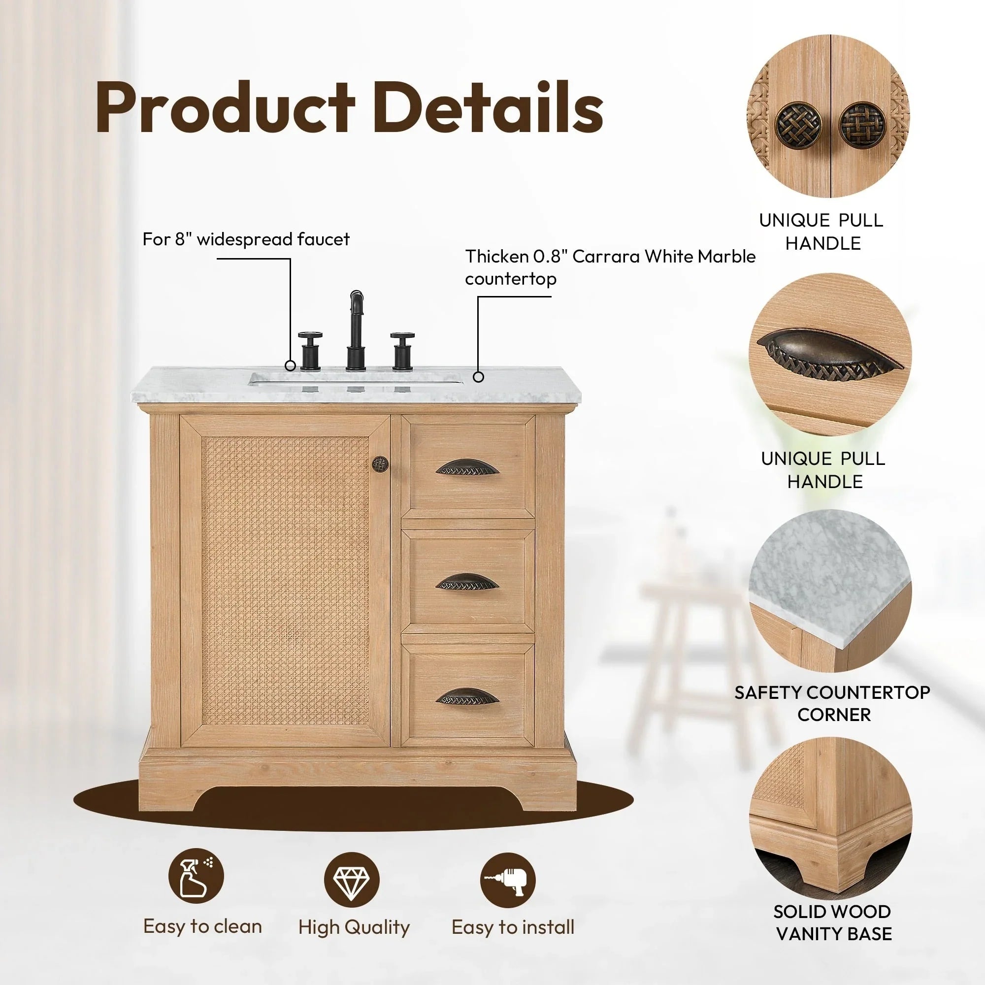 Mueble de baño Hervas con encimera de mármol natural sin espejo