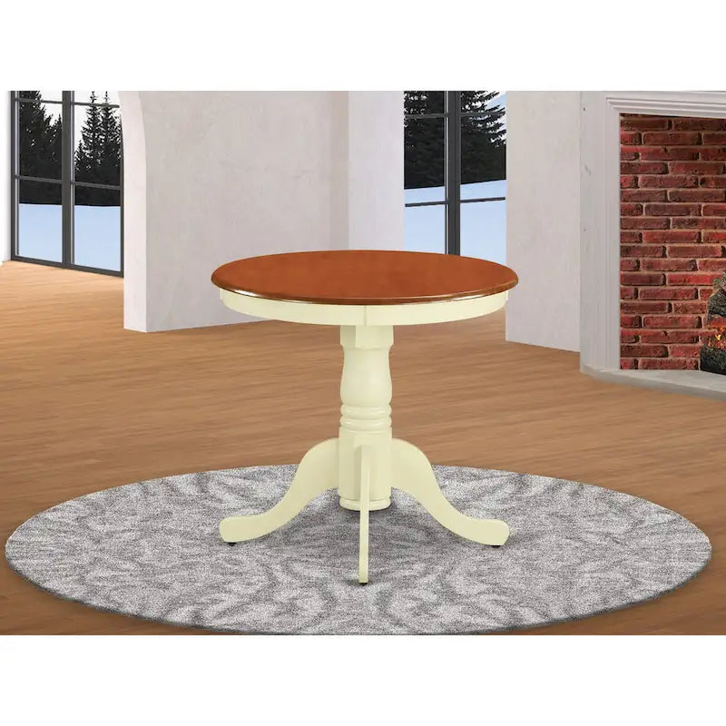 East West Furniture Eden Mesa de comedor - una mesa redonda de madera con pedestal, Buttermilk y Cherry