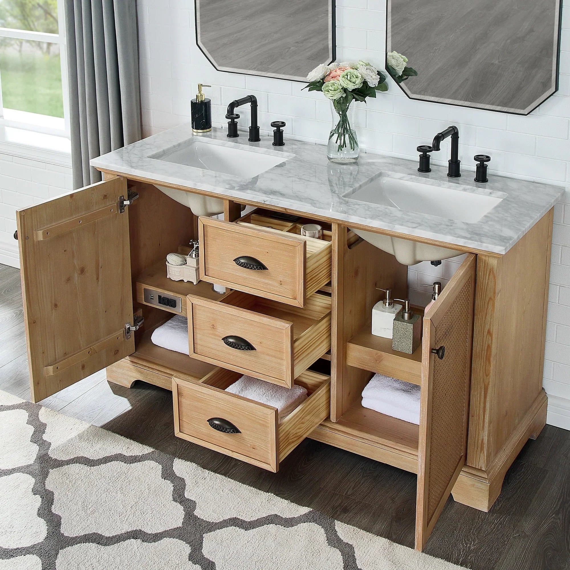 Mueble de baño Hervas con encimera de mármol natural sin espejo
