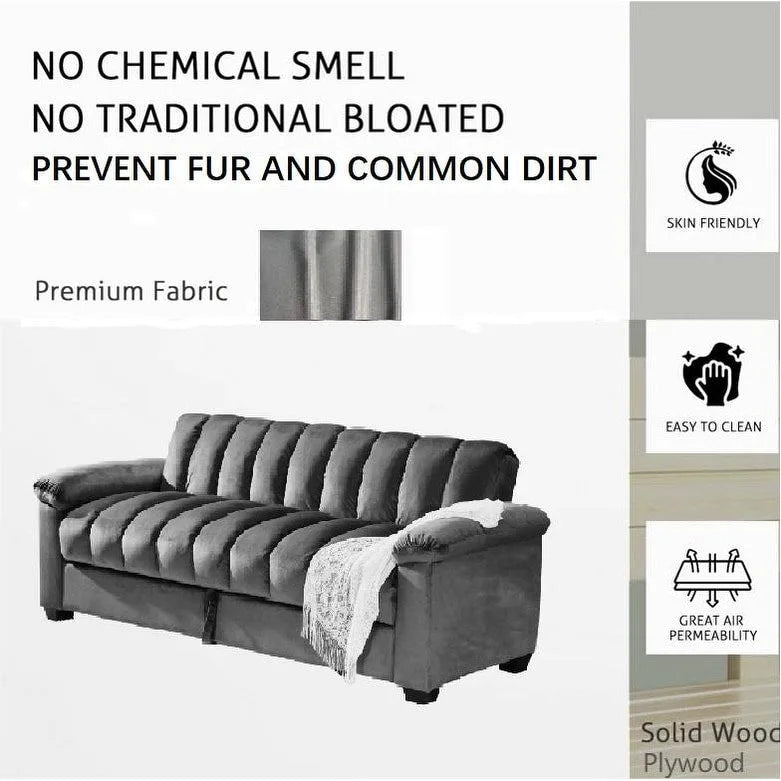 Sofá cama convertible de almacenamiento de terciopelo de 82.7" con 2 almohadas