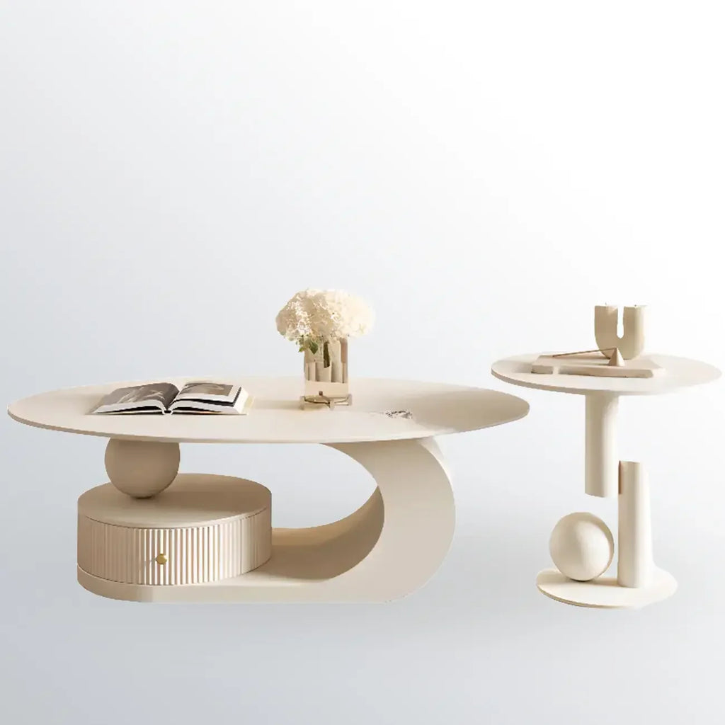 Mesa de centro moderna con cubierta de piedra blanca y resistente a los arañazos