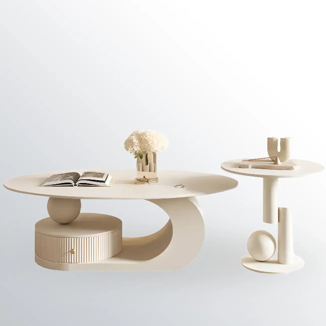 Mesa de centro moderna con cubierta de piedra blanca y resistente a los arañazos