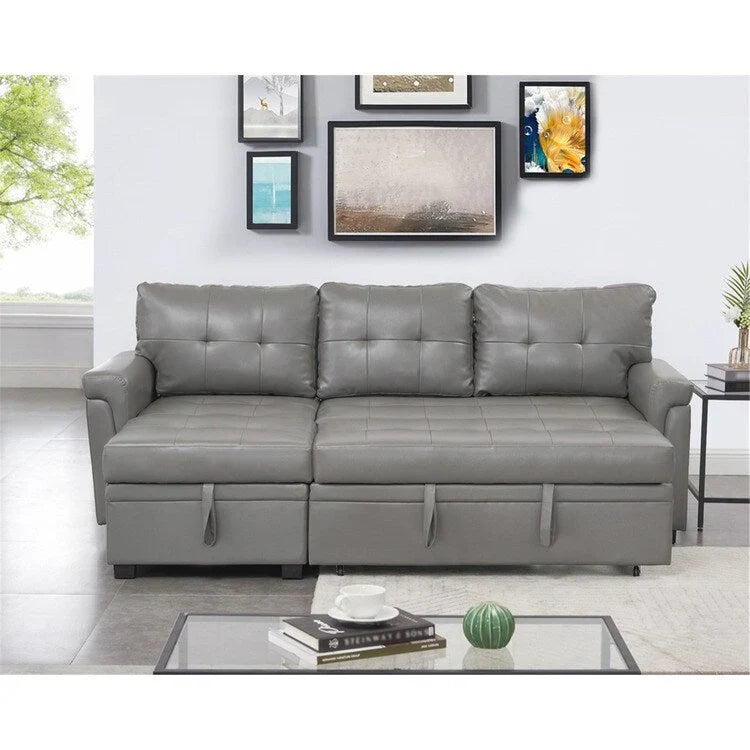 Divano componibile convertibile reversibile con letto estraibile, chaise longue con contenitore nascosto e gambe durevoli