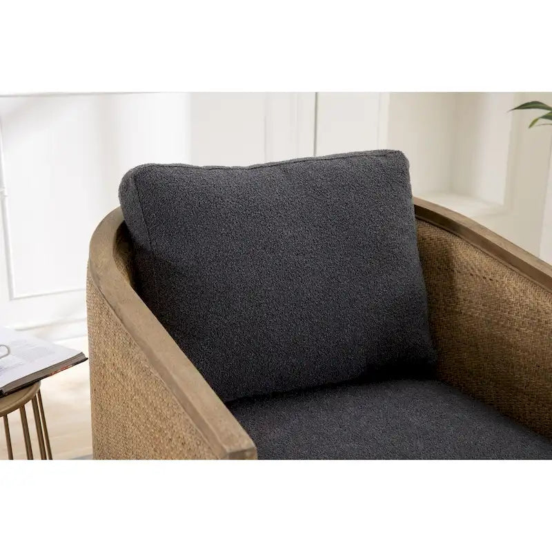 Sillón Giratorio de Barril, Cómodo Sillón Redondo Decorativo, Sillón Club Giratorio de Barril de 360 Grados, Sillón de Ocio con Estructura Tejida de Ratán