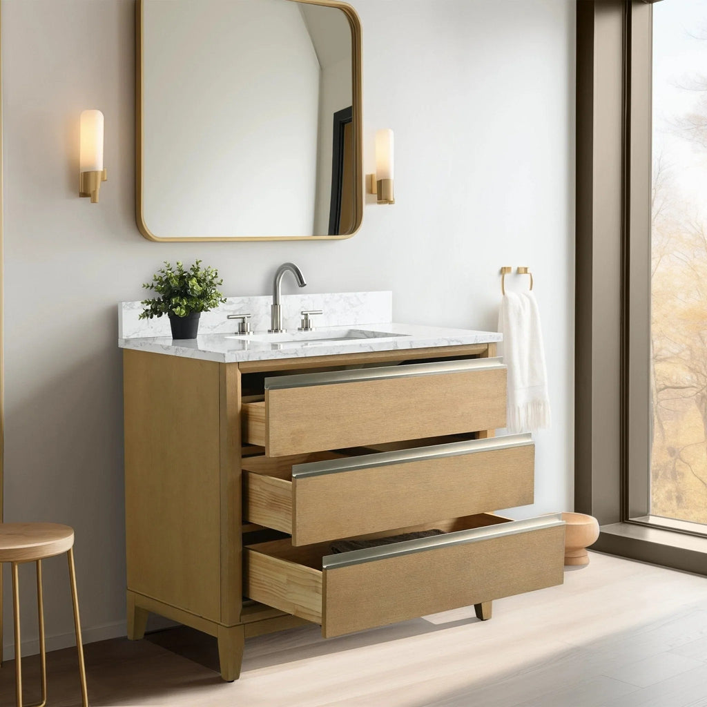 Mueble de baño Vanity Art con lavabo de cerámica y encimera de mármol de ingeniería