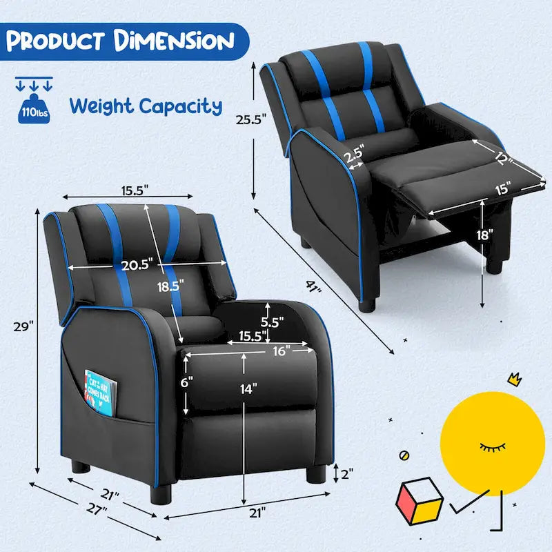 Sillón reclinable para niños Gymax, sofá ergonómico de cuero con reposapiés