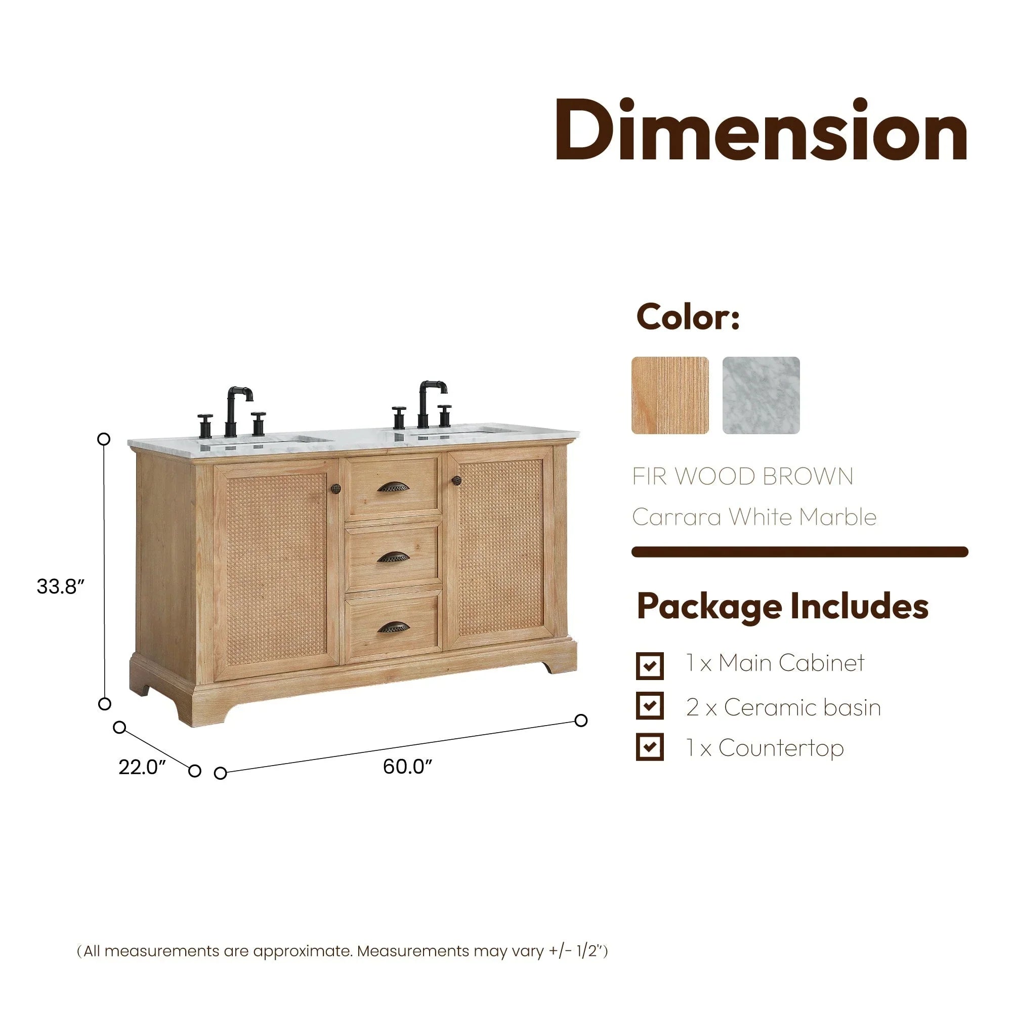 Mueble de baño Hervas con encimera de mármol natural sin espejo