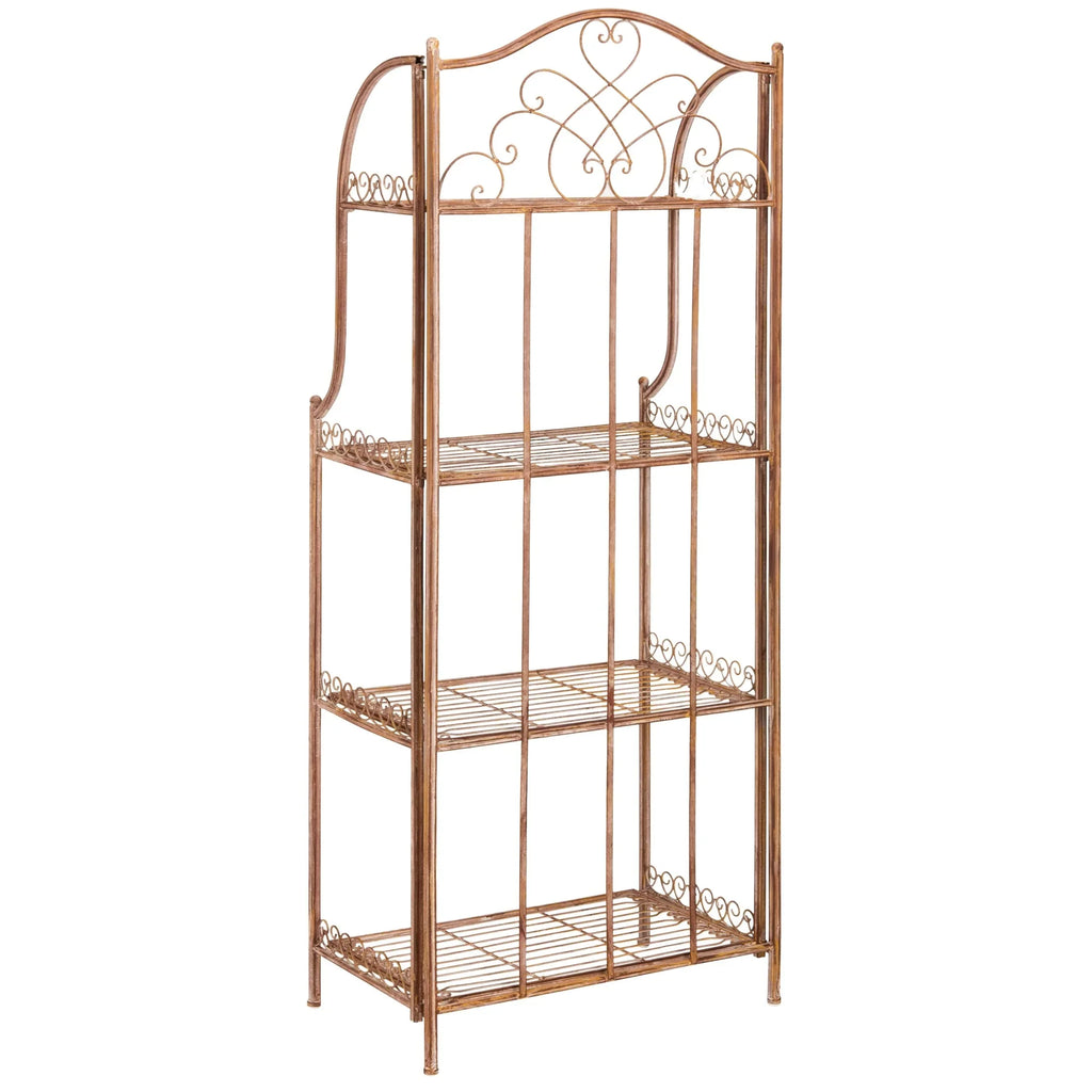 SAFAVIEH Bryn Estantería de panadero victoriana de hierro forjado de 4 niveles para exteriores - 25 pulg. An. x 15 pulg. Prof. x 63 pulg. Al. - 25 An. x 15 Prof. x 63 Al.