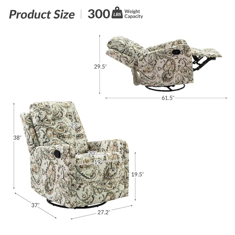 Arlette Sillón Reclinable Giratorio Manual Floral Contemporáneo con Respaldo Capitaneado