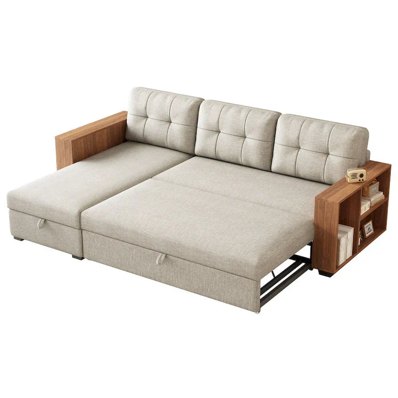 Sofá seccional convertible con cama extraíble y chaise longue con almacenaje oculto