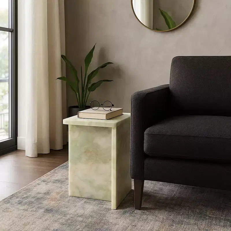 Elegante tavolino, tavolino laterale o piccolo comodino per l'arredamento della casa - Tavolino d'appoggio quadrato in marmo perfetto per l'arredamento della camera da letto o del soggiorno