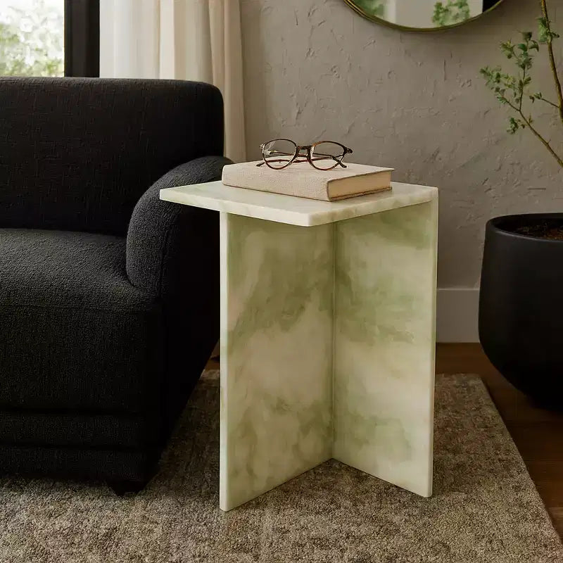 Elegante tavolino, tavolino laterale o piccolo comodino per l'arredamento della casa - Tavolino d'appoggio quadrato in marmo perfetto per l'arredamento della camera da letto o del soggiorno