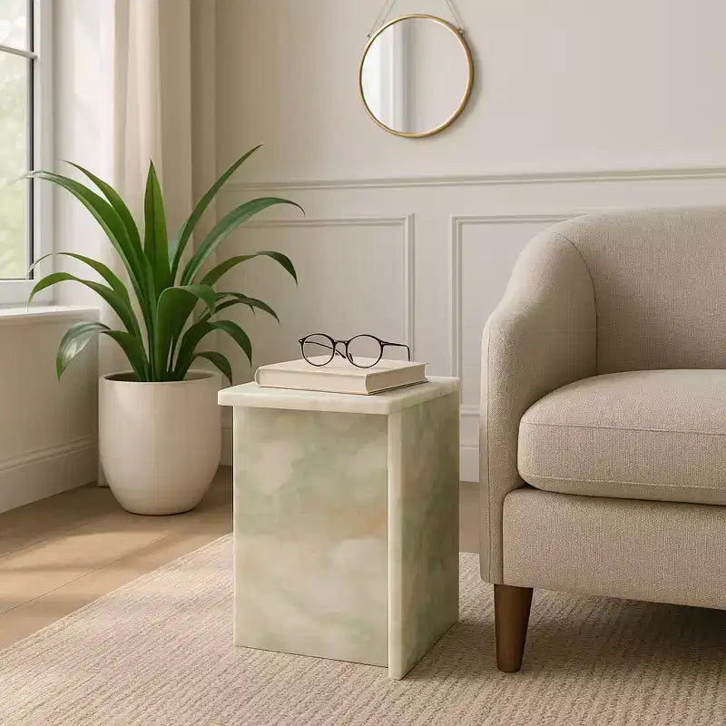 Elegante tavolino, tavolino laterale o piccolo comodino per l'arredamento della casa - Tavolino d'appoggio quadrato in marmo perfetto per l'arredamento della camera da letto o del soggiorno