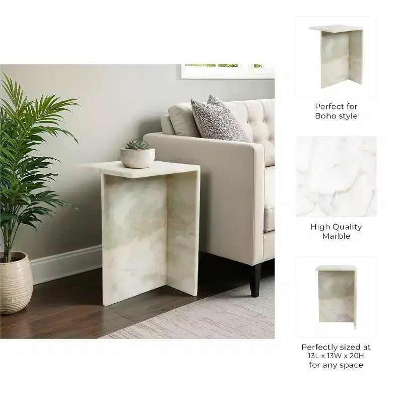Elegante tavolino, tavolino laterale o piccolo comodino per l'arredamento della casa - Tavolino d'appoggio quadrato in marmo perfetto per l'arredamento della camera da letto o del soggiorno