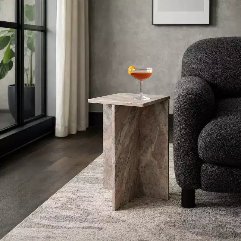 Elegante tavolino, tavolino laterale o piccolo comodino per l'arredamento della casa - Tavolino d'appoggio quadrato in marmo perfetto per l'arredamento della camera da letto o del soggiorno