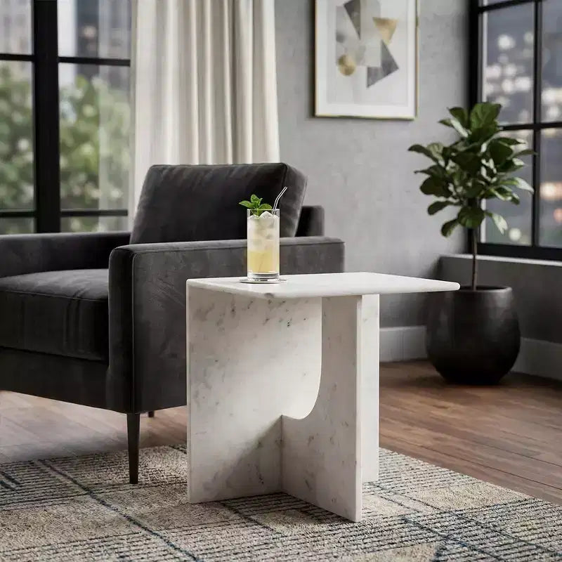 Elegante tavolino, tavolino laterale o piccolo comodino per l'arredamento della casa - Tavolino d'appoggio quadrato in marmo perfetto per l'arredamento della camera da letto o del soggiorno