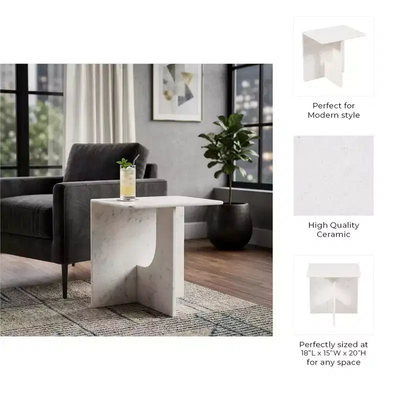Elegante tavolino, tavolino laterale o piccolo comodino per l'arredamento della casa - Tavolino d'appoggio quadrato in marmo perfetto per l'arredamento della camera da letto o del soggiorno