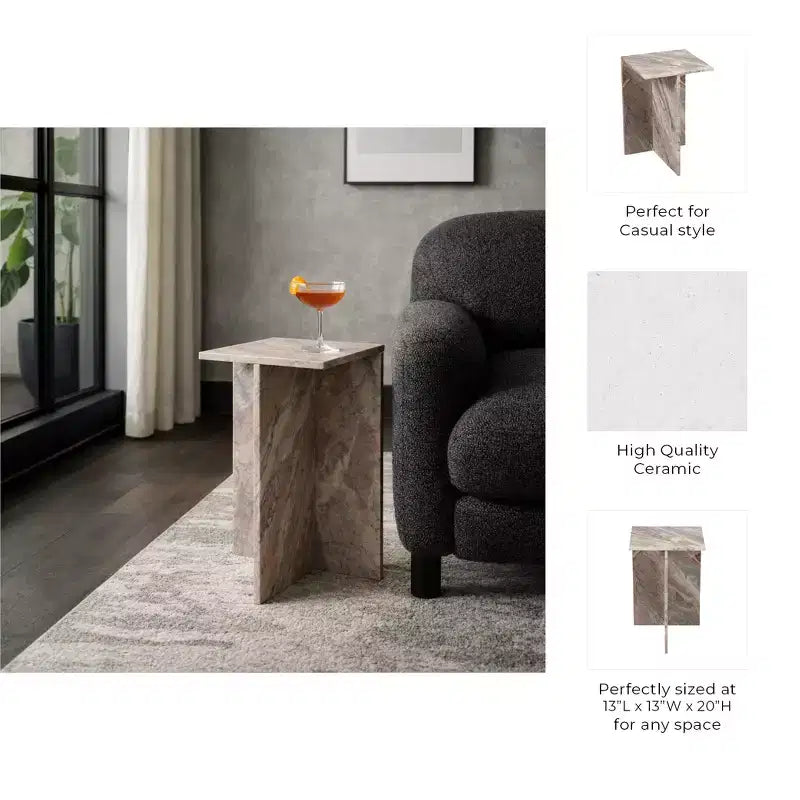 Elegante tavolino, tavolino laterale o piccolo comodino per l'arredamento della casa - Tavolino d'appoggio quadrato in marmo perfetto per l'arredamento della camera da letto o del soggiorno