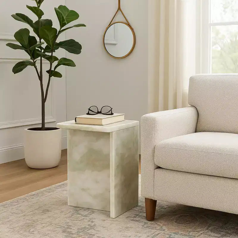 Elegante tavolino, tavolino laterale o piccolo comodino per l'arredamento della casa - Tavolino d'appoggio quadrato in marmo perfetto per l'arredamento della camera da letto o del soggiorno