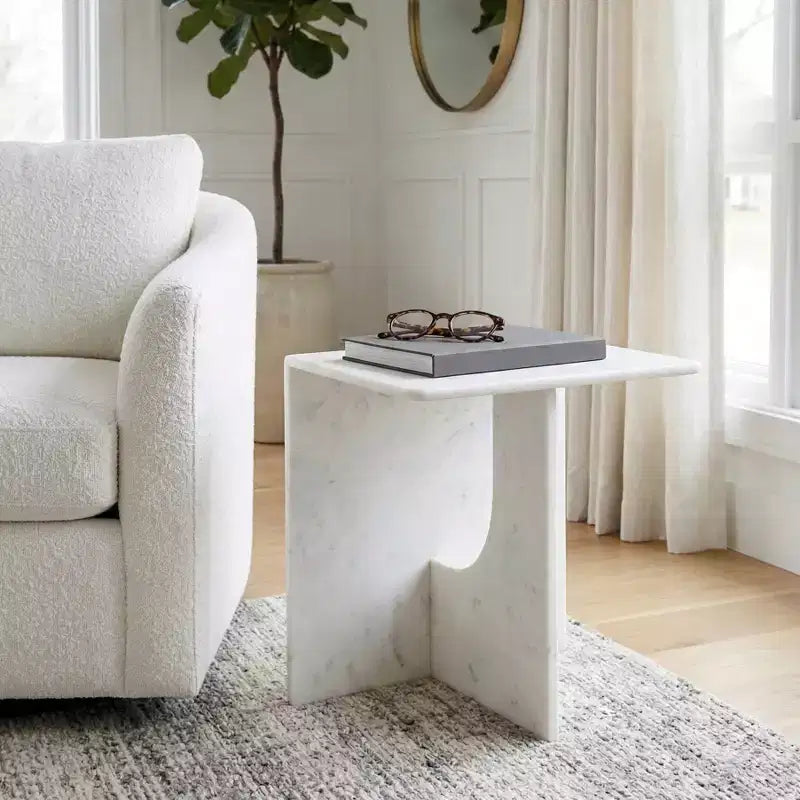 Elegante tavolino, tavolino laterale o piccolo comodino per l'arredamento della casa - Tavolino d'appoggio quadrato in marmo perfetto per l'arredamento della camera da letto o del soggiorno